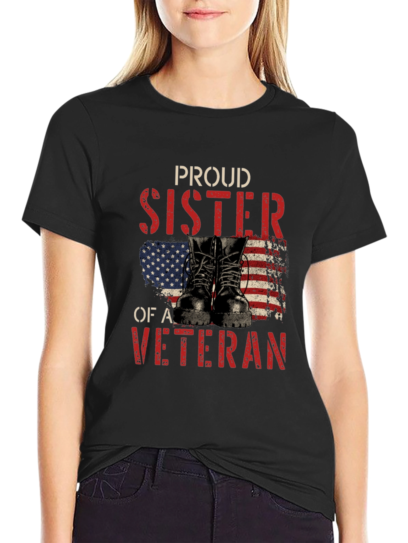 Camiseta Negra Proud Sister of a Veteran