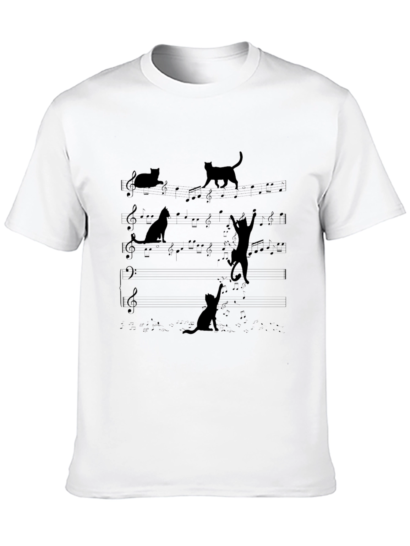 Camiseta Negra con Diseño de Gatos Musicales