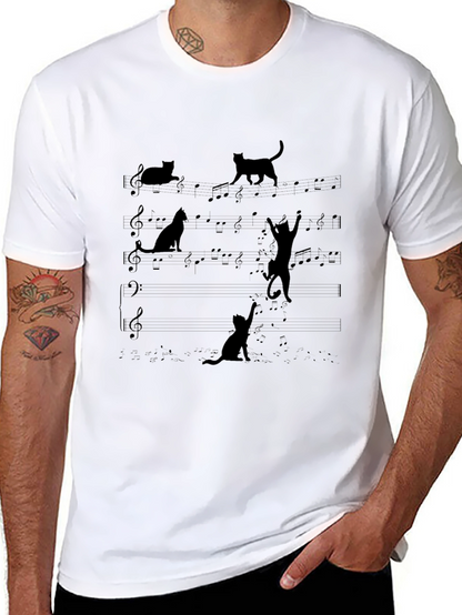 Camiseta Negra con Diseño de Gatos Musicales