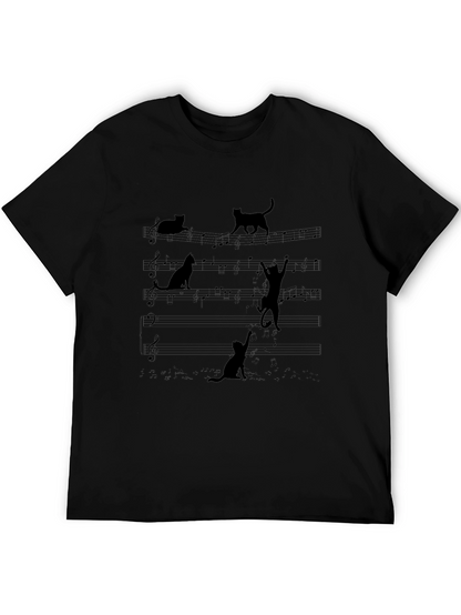 Camiseta Negra con Diseño de Gatos Musicales