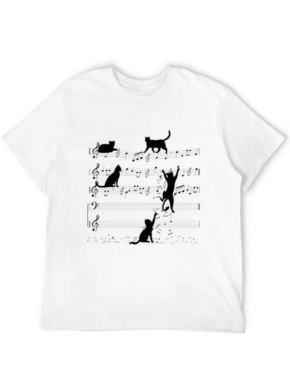Camiseta Negra con Diseño de Gatos Musicales