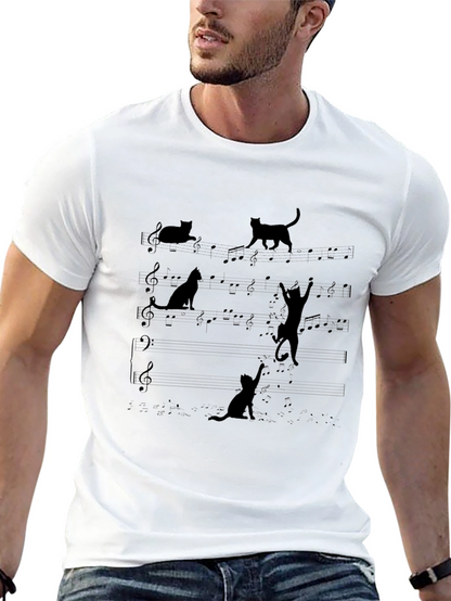 Camiseta Negra con Diseño de Gatos Musicales