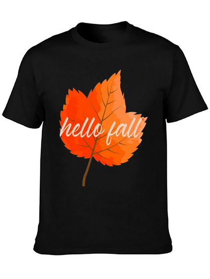 Camiseta Negra con Diseño de Hoja Otoñal