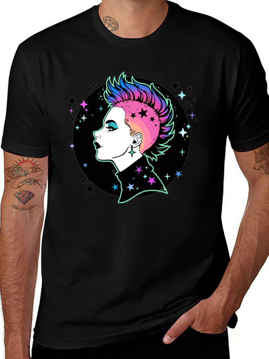 Camiseta Negra con Diseño Punk Estelar
