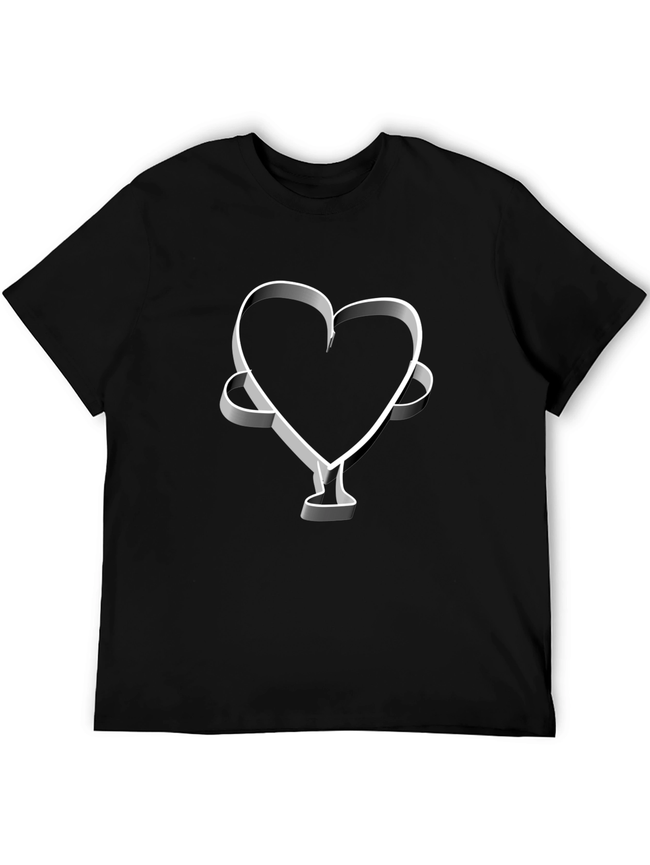 Camiseta Negra Corazón 3D Hombre Casual