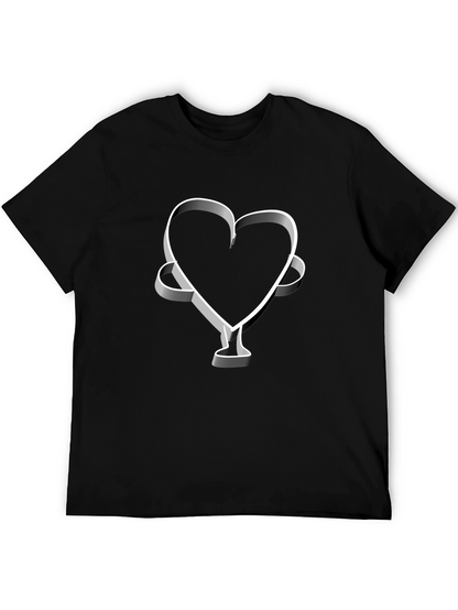 Camiseta Negra Corazón 3D Hombre Casual