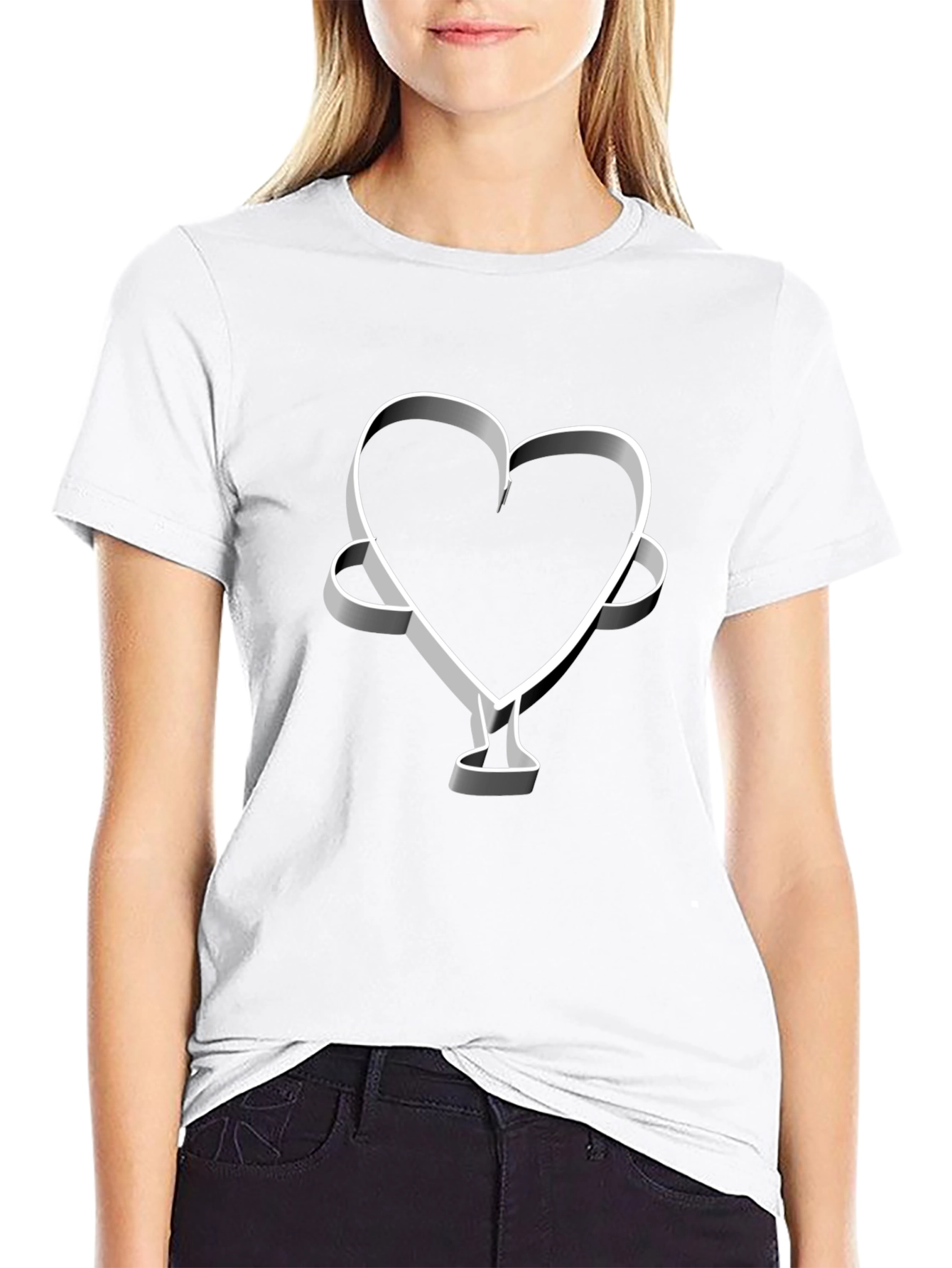 Camiseta Negra Corazón 3D Hombre Casual