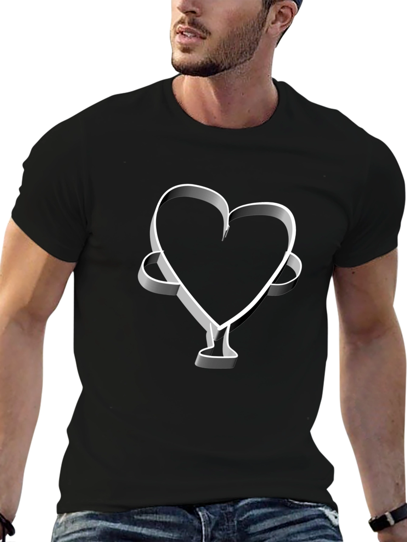 Camiseta Negra Corazón 3D Hombre Casual