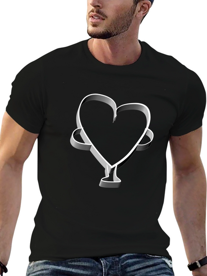 Camiseta Negra Corazón 3D Hombre Casual