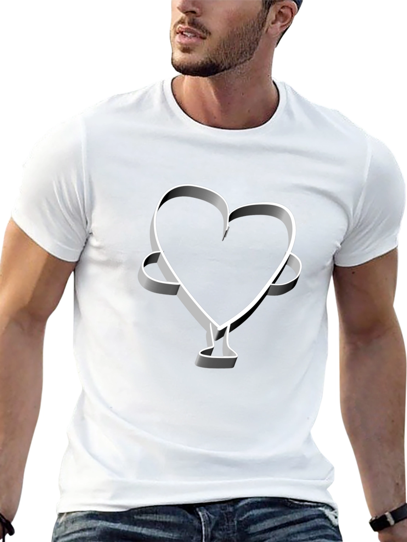 Camiseta Negra Corazón 3D Hombre Casual