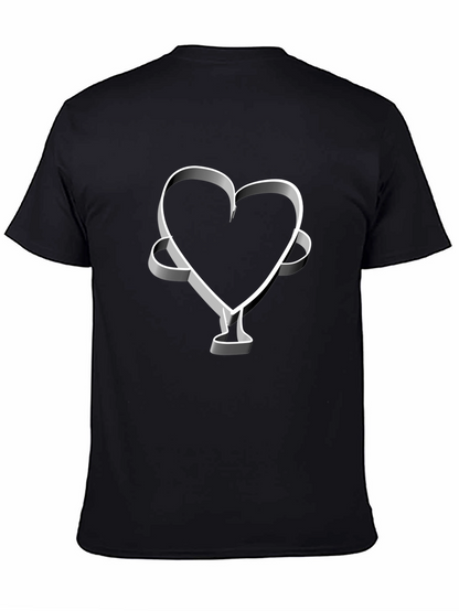 Camiseta Negra Corazón 3D Hombre Casual