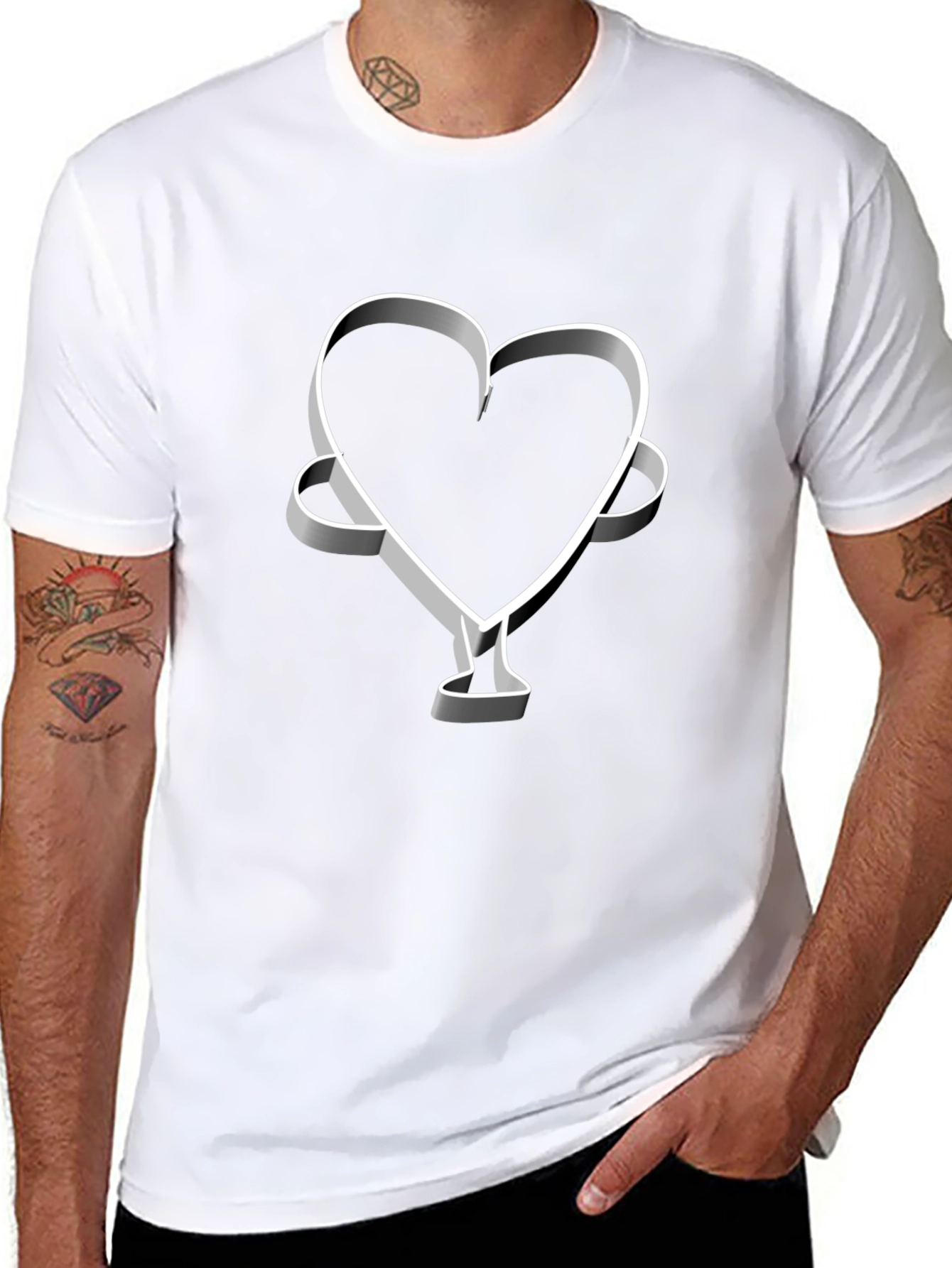 Camiseta Negra Corazón 3D Hombre Casual