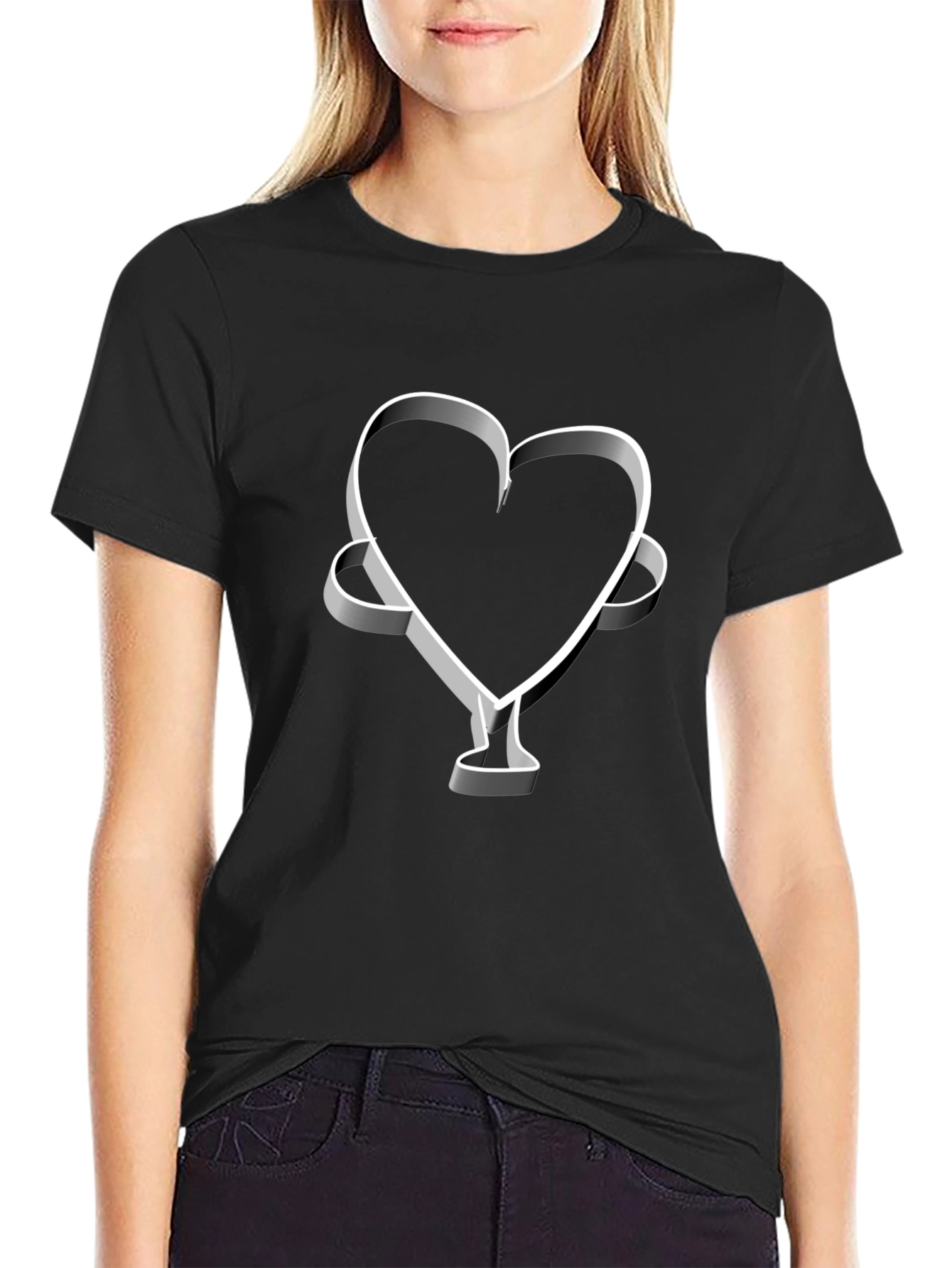 Camiseta Negra Corazón 3D Hombre Casual