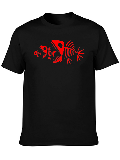 Camiseta Negra con Diseño de Esqueletos de Peces Rojos