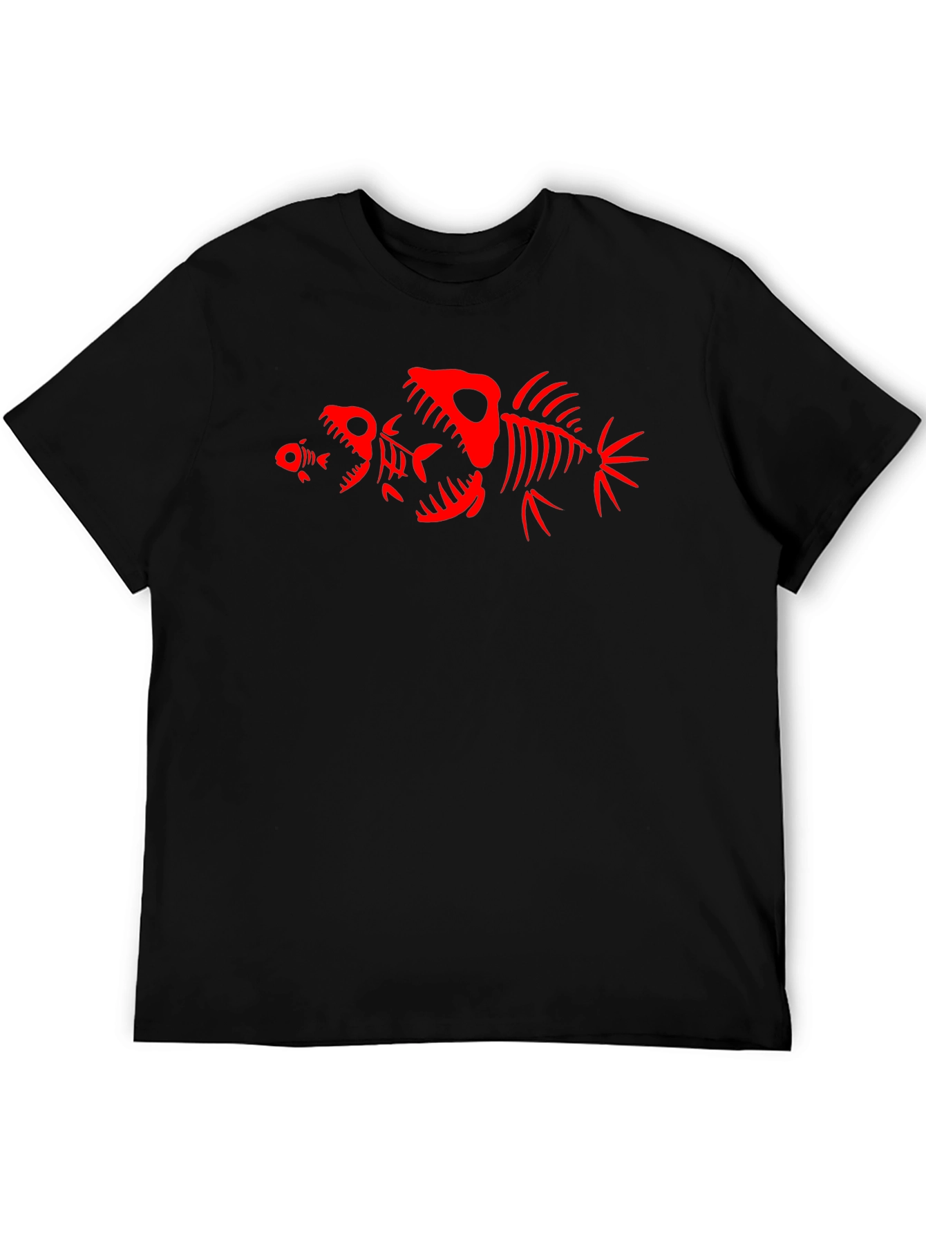 Camiseta Negra con Diseño de Esqueletos de Peces Rojos