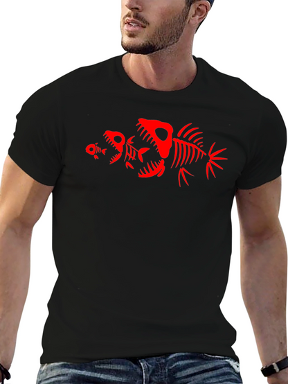Camiseta Negra con Diseño de Esqueletos de Peces Rojos