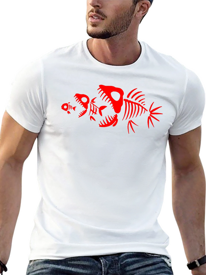 Camiseta Negra con Diseño de Esqueletos de Peces Rojos