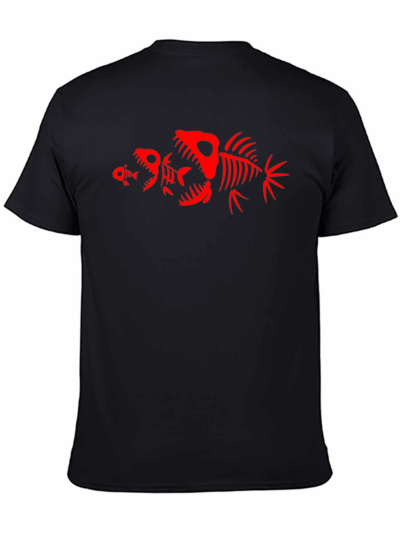 Camiseta Negra con Diseño de Esqueletos de Peces Rojos