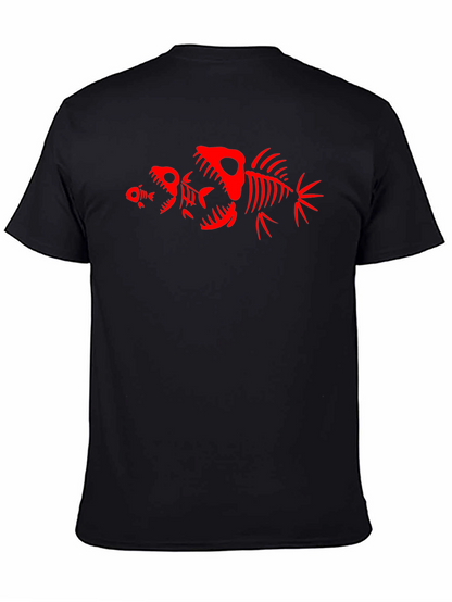 Camiseta Negra con Diseño de Esqueletos de Peces Rojos