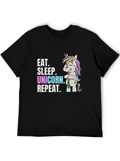 Camiseta Negra Come Duerme Unicornio Repite