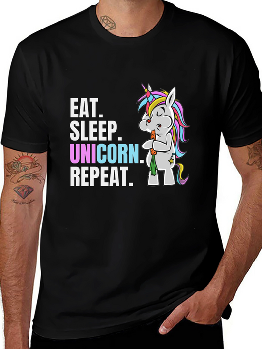 Camiseta Negra Come Duerme Unicornio Repite