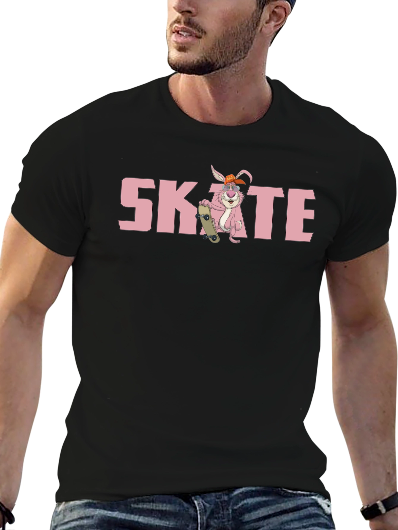 Camiseta Negra con Diseño de Conejo Skate