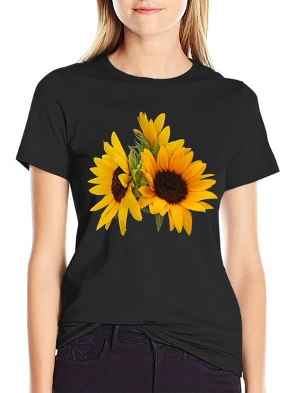 Camiseta Negra con Girasoles Estampados