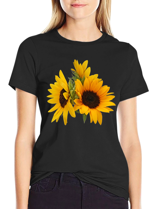 Camiseta Negra con Girasoles Estampados