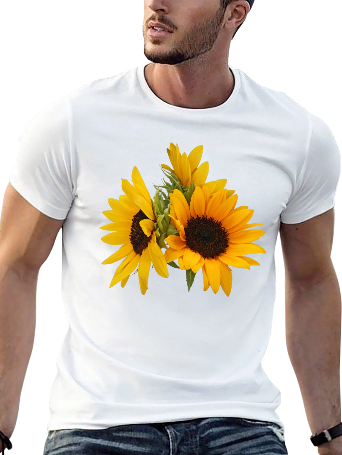 Camiseta Negra con Girasoles Estampados
