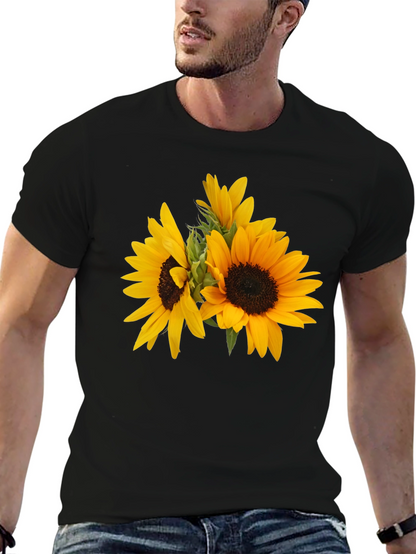 Camiseta Negra con Girasoles Estampados
