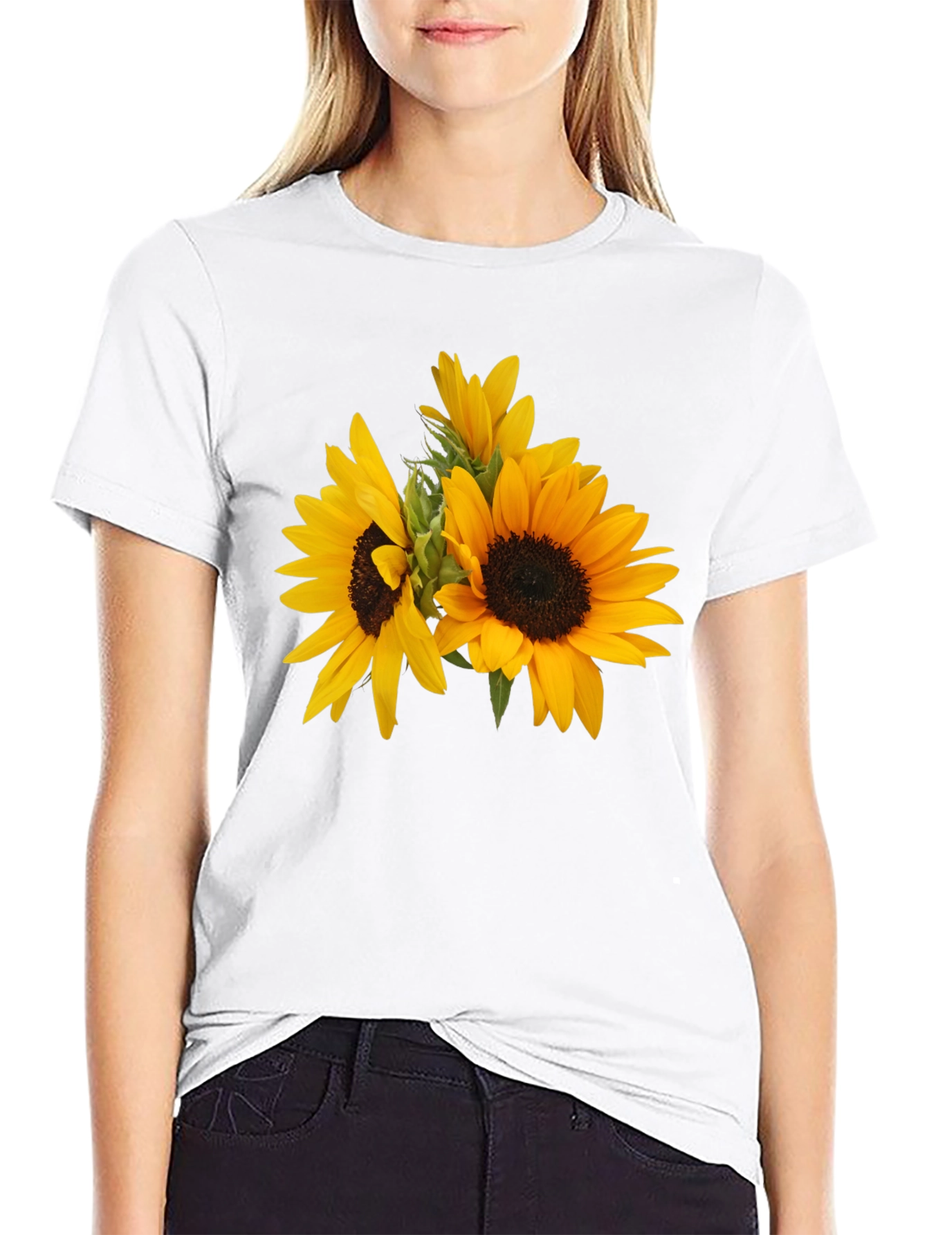 Camiseta Negra con Girasoles Estampados