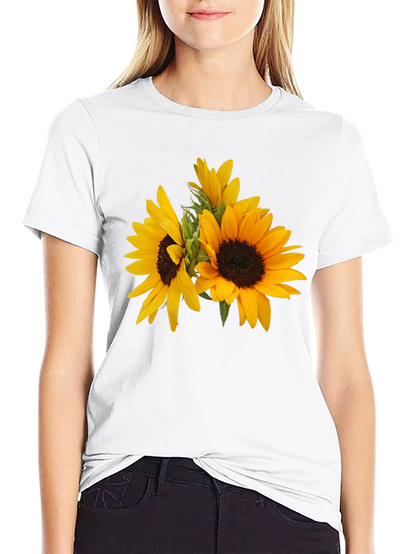 Camiseta Negra con Girasoles Estampados