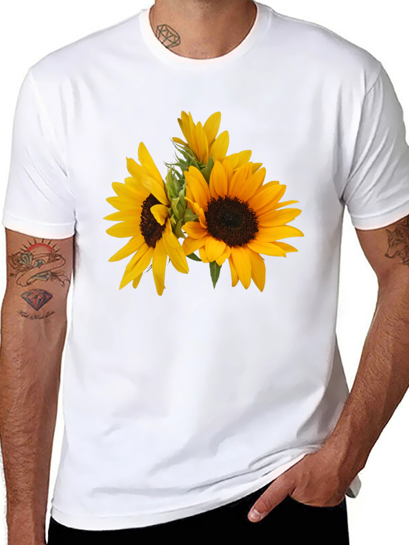 Camiseta Negra con Girasoles Estampados