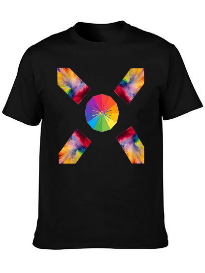 Camiseta Negra con Diseño Abstracto de Arcoíris