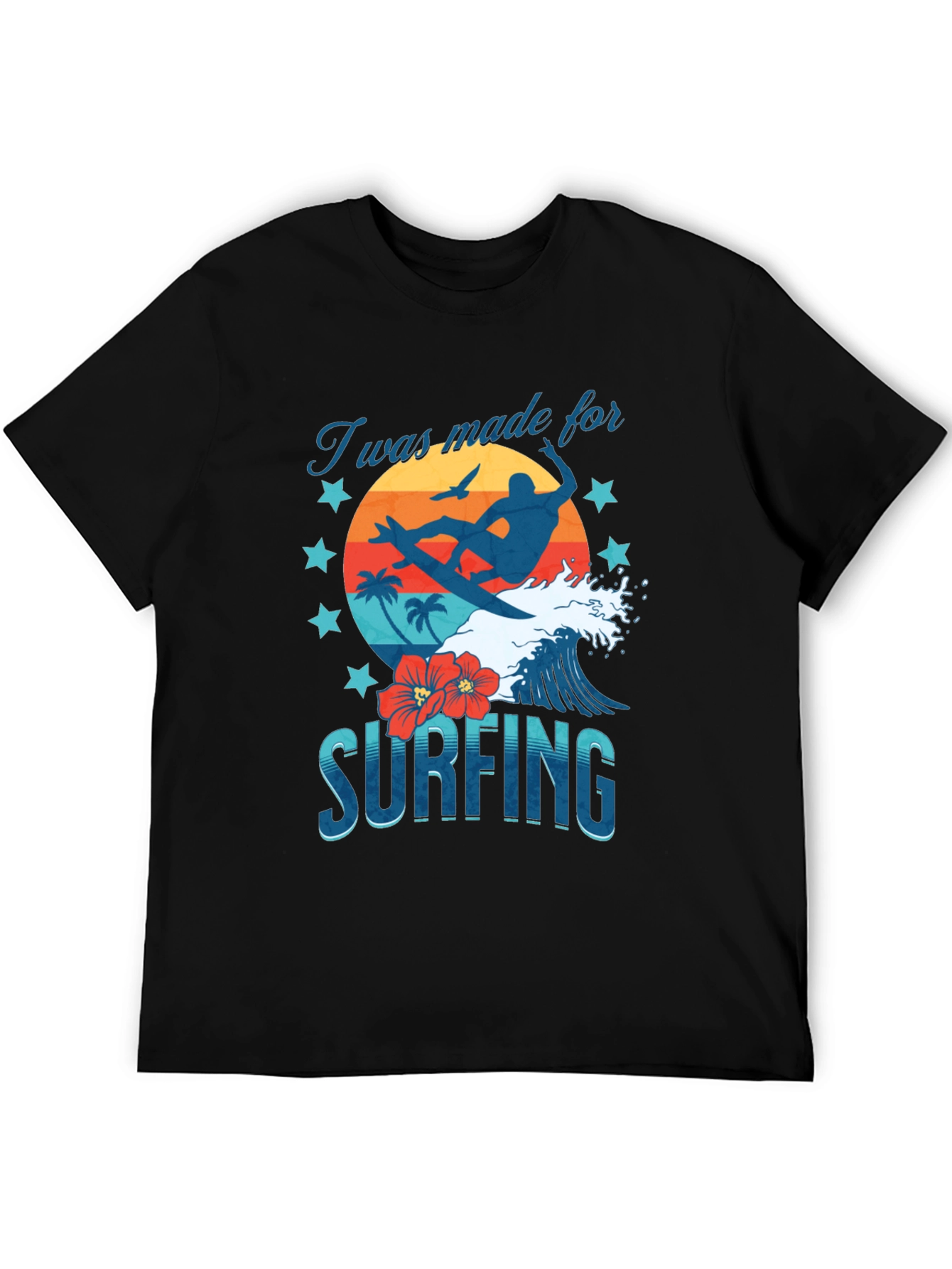 Camiseta Negra Estampada Surfing