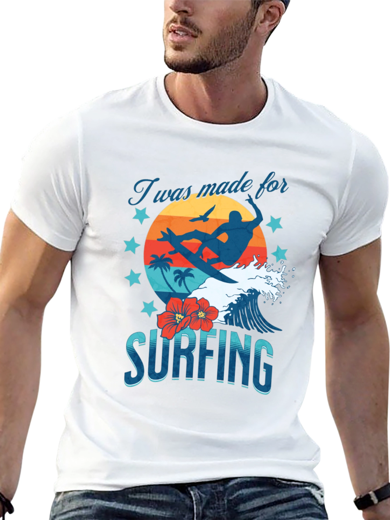 Camiseta Negra Estampada Surfing