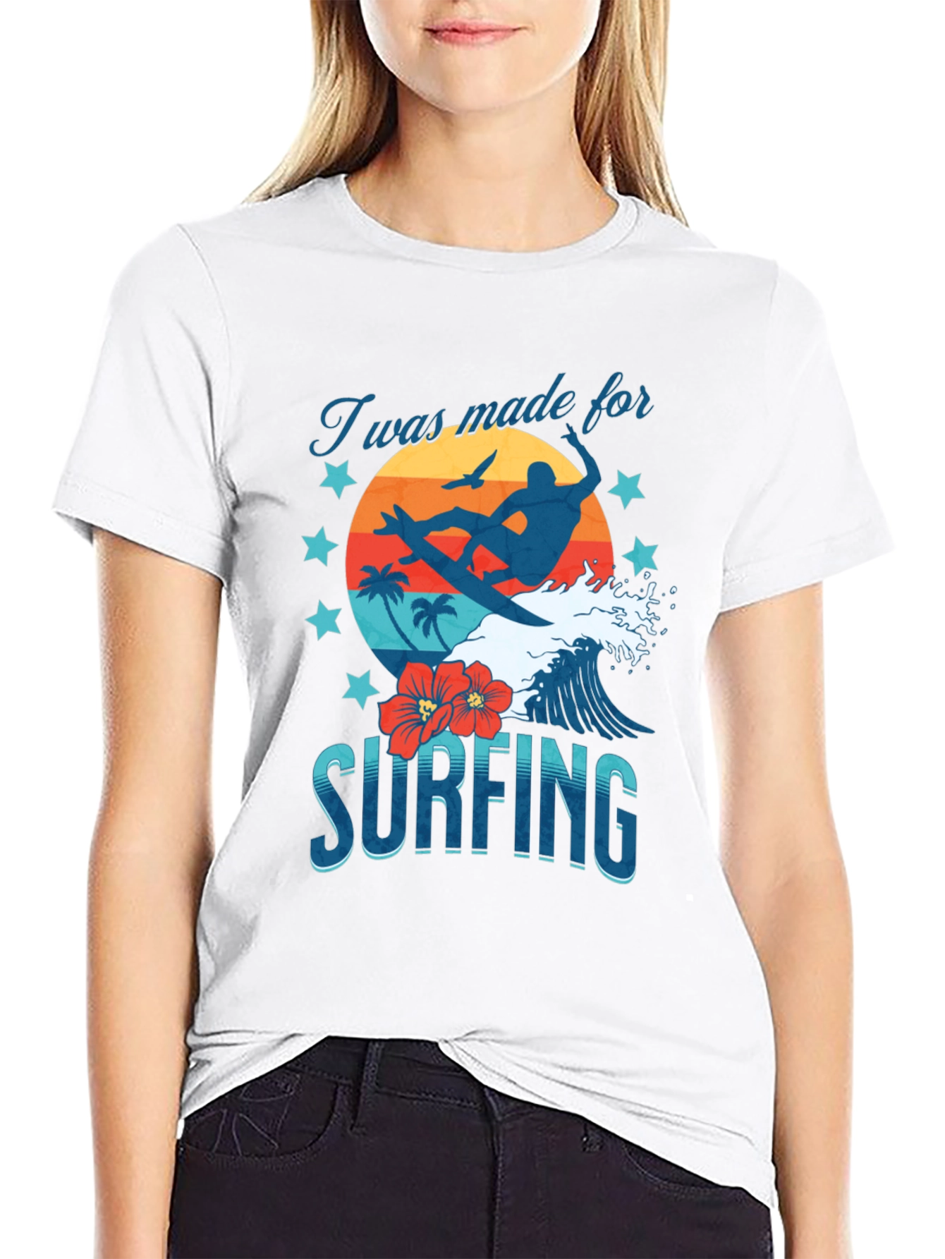 Camiseta Negra Estampada Surfing