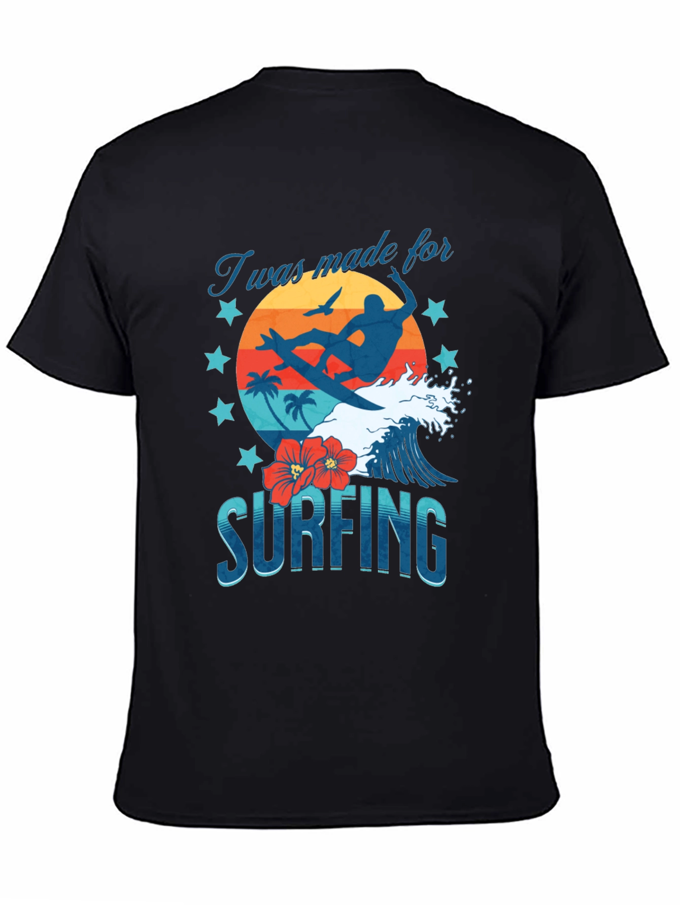 Camiseta Negra Estampada Surfing