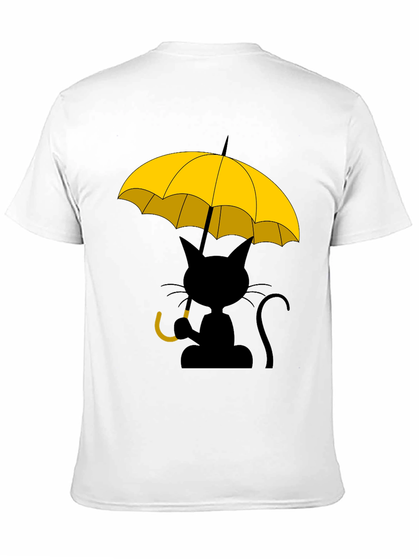 Camiseta Negra con Gato y Paraguas Amarillo