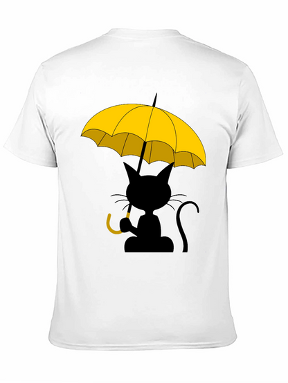 Camiseta Negra con Gato y Paraguas Amarillo