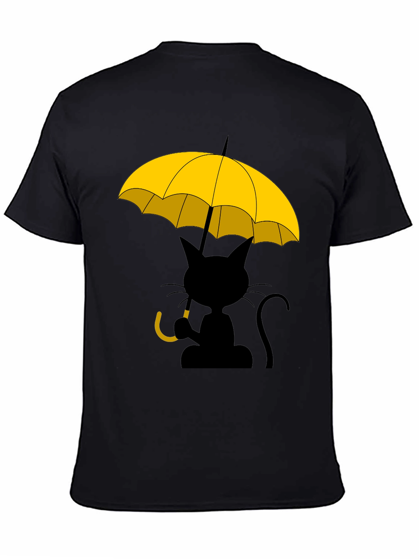 Camiseta Negra con Gato y Paraguas Amarillo