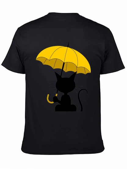Camiseta Negra con Gato y Paraguas Amarillo