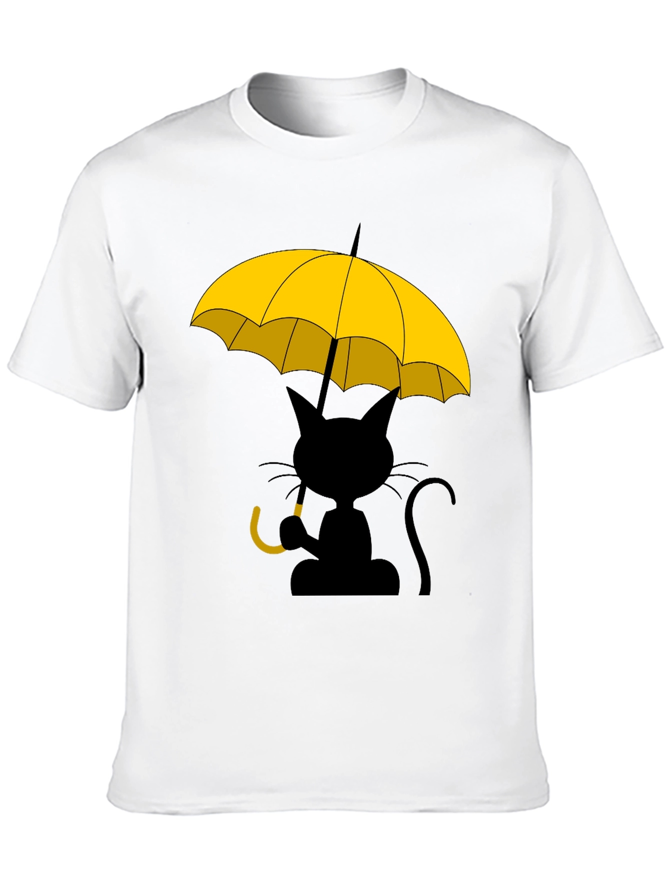Camiseta Negra con Gato y Paraguas Amarillo