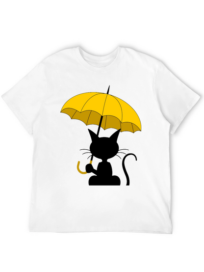 Camiseta Negra con Gato y Paraguas Amarillo