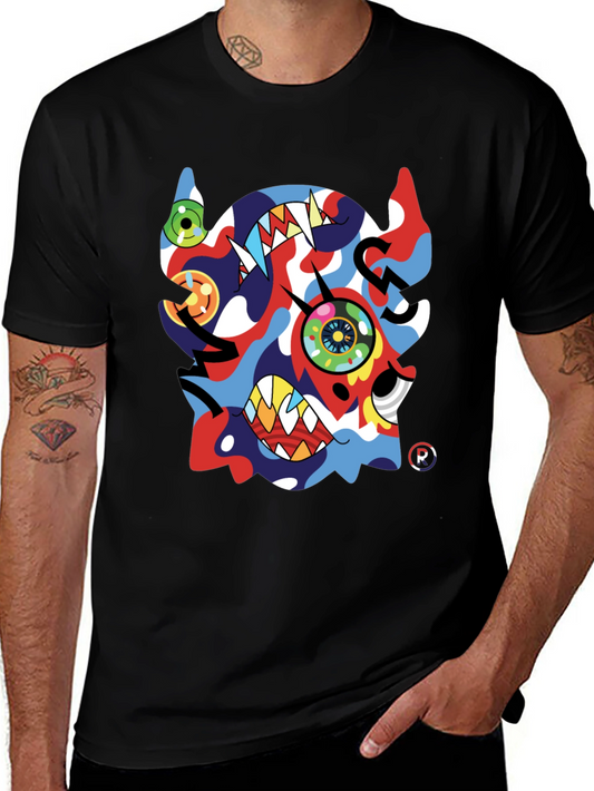 Camiseta Negra con Diseño Abstracto y Colorido
