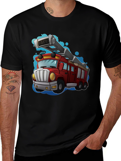 Camiseta Negra con Diseño de Camión de Bomberos