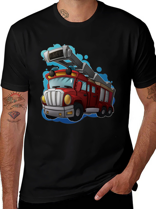 Camiseta Negra con Diseño de Camión de Bomberos