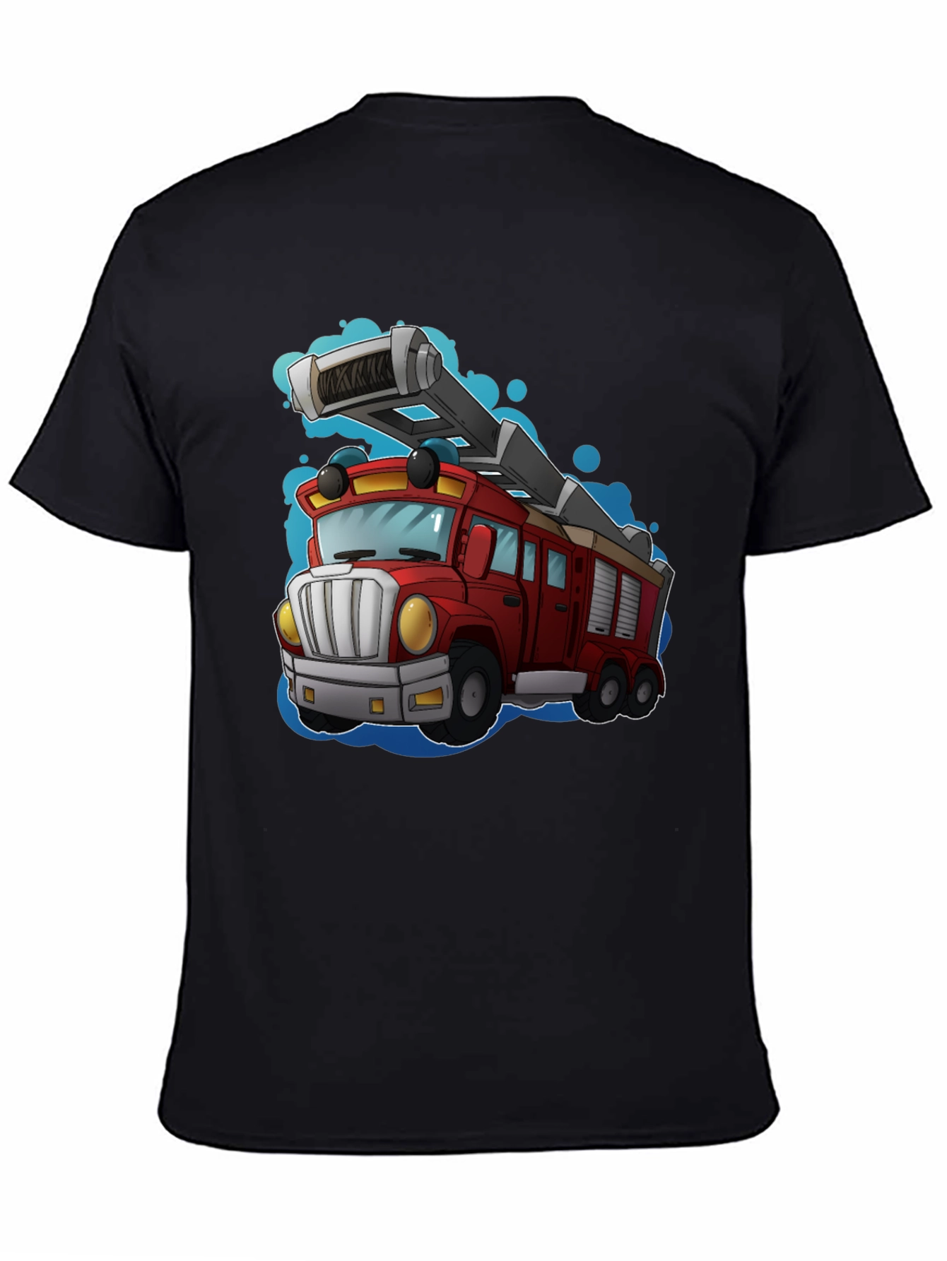 Camiseta Negra con Diseño de Camión de Bomberos