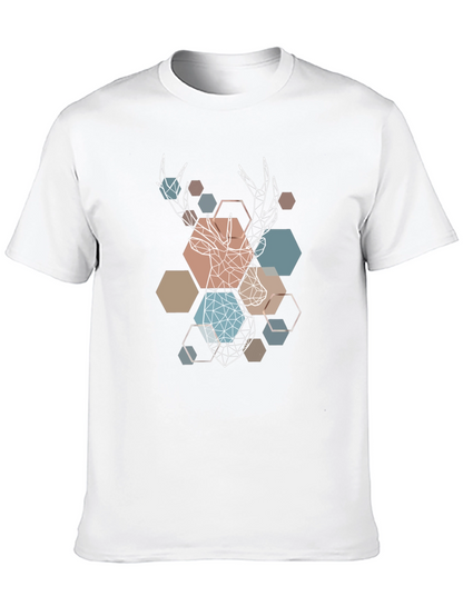 Camiseta Negra con Diseño Geométrico de Ciervo