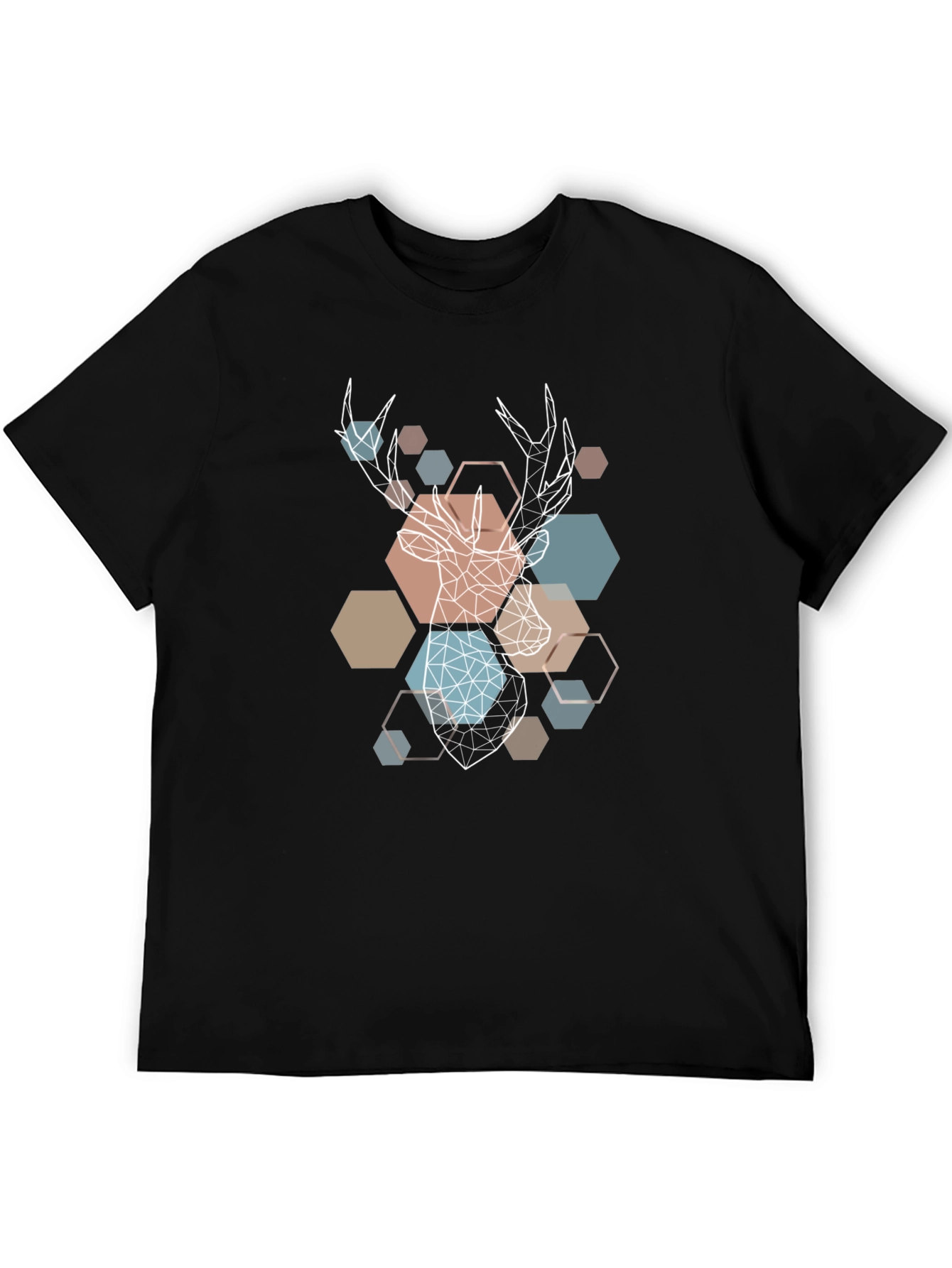 Camiseta Negra con Diseño Geométrico de Ciervo